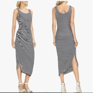 Vince Camuto Ruched Striped Maxi Dress Knit Large New With Tags